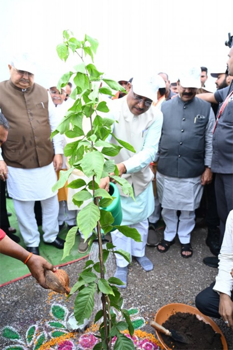 मुख्यमंत्री विष्णु देव साय ने विधानसभा आवासीय परिसर में बेल का पौधा लगाया