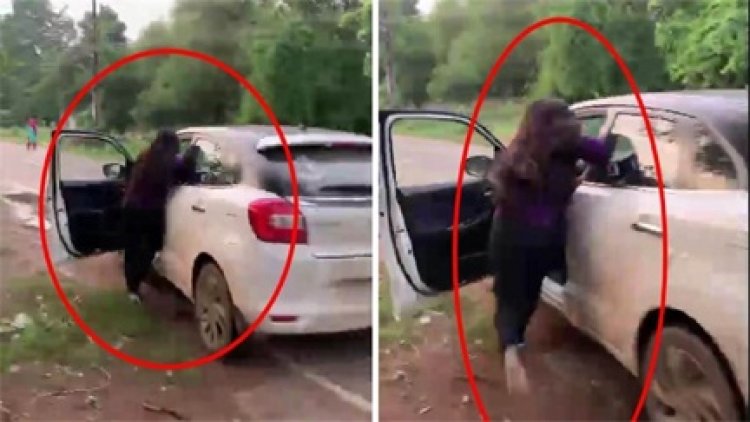 पत्नी को चलती कार से घसीटा, बाल-बाल बची...