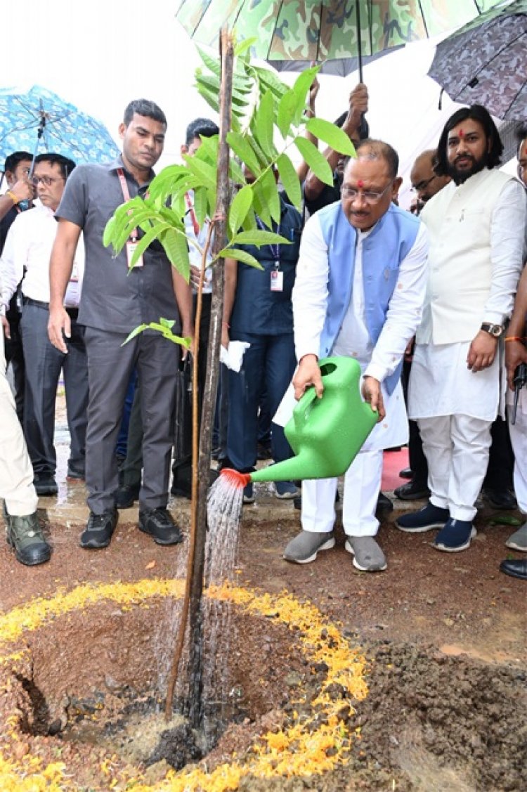 मुख्यमंत्री विष्णु देव साय द्वारा आरंग स्थित छात्रावास कैंपस में एक पेड़ मां के नाम वृक्षारोपण महाअभियान के अंतर्गत राम फल के पौधे का रोपण किया गया