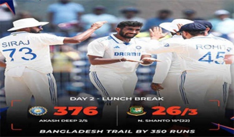 लंच से भारतीय पारी 376 रन पर सिमटी