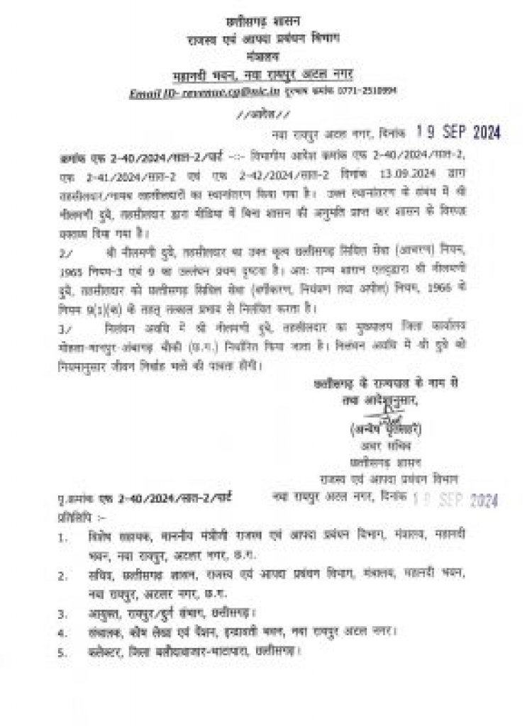 तहसीलदार नीलमणी निलंबित,