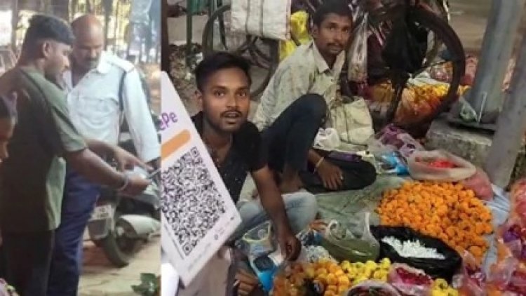 सिपाही ने वसूल के लिए सड़क किनारे दुकान लगाने वालों के स्केनर का उपयोग किया