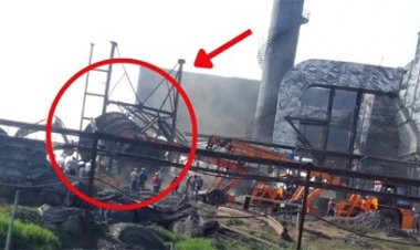 निर्माणाधीन प्लांट की चिमनी गिरने से कई मजदूर दबे, 8 की मौत