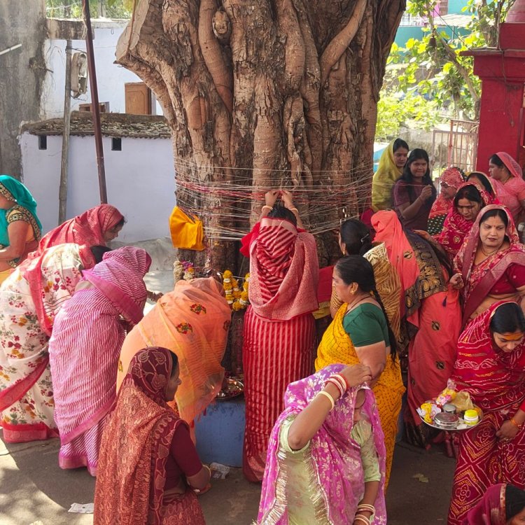 राजगढ़ में दशा माता व्रत पर महिलाओं ने की पूजा:पीपल की परिक्रमा कर लपेटा कच्चा सूत; पेड़ के नीचे बैठकर सुनी कथा