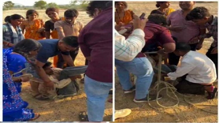 बारातियों ने शरारती युवक को रस्सी से बांधकर की पिटाई