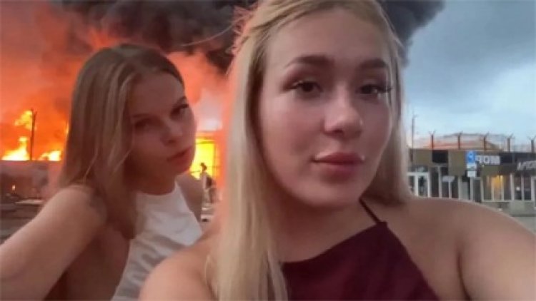 रुस में आग की लपटों के सामने रशियन गर्ल्स का रैप