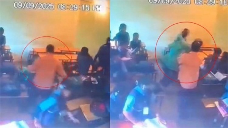 क्लास में पढ़ाते हुए आपस में भिड़े सरकारी टीचर