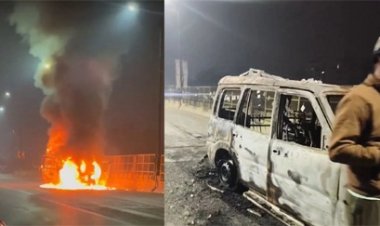 खमतराई ओवरब्रिज पर चलती स्कॉर्पियो में लगी आग