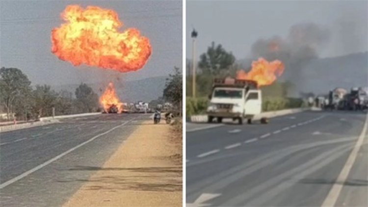 गैस सिलेंडरों से भरी पिकअप में आग