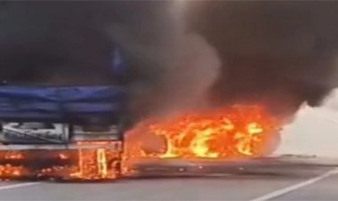 कोरबा में भीषण सड़क हादसा: ट्रेलर-ट्रक टक्कर के बाद आग, ड्राइवर जिंदा जला