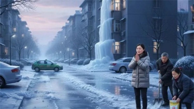 महिला की एक भूल ने मोहल्ले की सड़क पर बिछा दी बर्फ की चादर