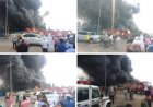 हाईवे किनारे कबाड़ दुकान में भीषण आग, यातायात प्रभावित
