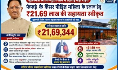 मुख्यमंत्री विष्णुदेव साय ने कैंसर पीड़ित महिला के उपचार हेतु स्वीकृत की 21.69 लाख रुपये की सहायता
