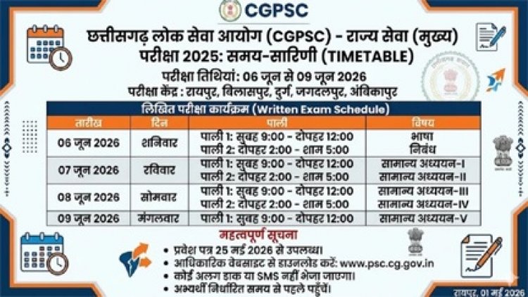 मुख्य परीक्षा को लेकर CGPSC ने जारी की समय-सारिणी, अभ्यर्थियों की तैयारी अंतिम चरण में