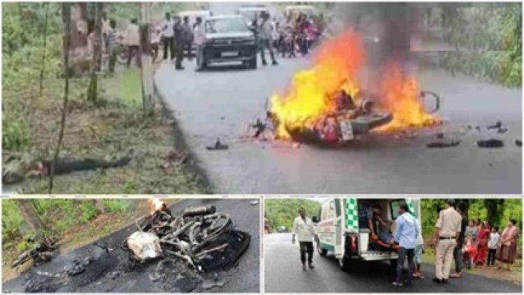 सीधी टक्कर के बाद धधकीं बाइकें, एक की जान गई