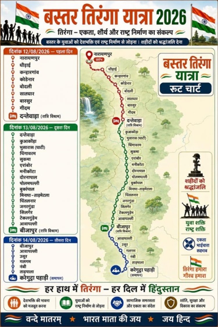 बस्तर तिरंगा यात्रा में उपमुख्यमंत्री विजय शर्मा होंगे शामिल