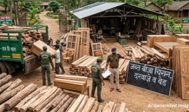 वन विभाग की छापेमारी, लकड़ी समेत फर्नीचर जब्त
