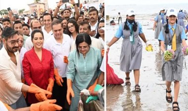 जुहू बीच पर सफाई अभियान में जुटे अमृता-अजय