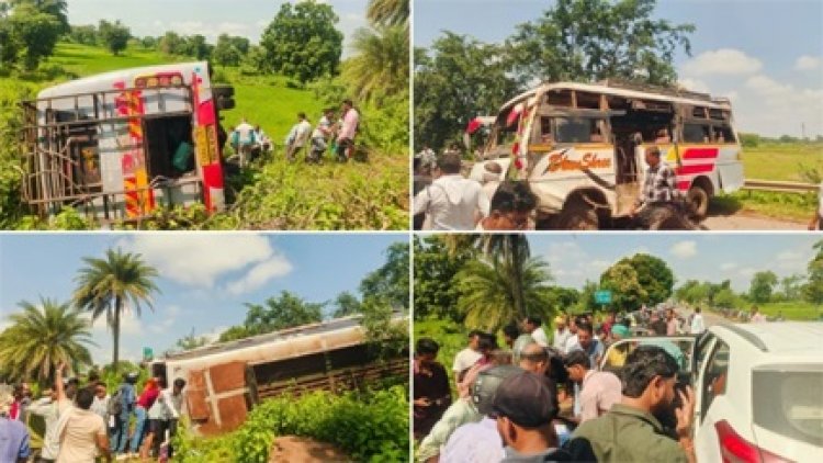 बस पलटने से मचा हड़कंप, 25 से ज्यादा घायल