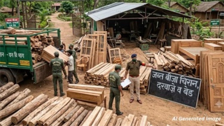 वन विभाग की छापेमारी, लकड़ी समेत फर्नीचर जब्त